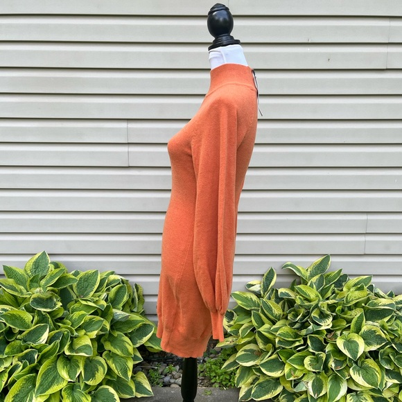 NWT Orange Mock Neck Long Lantern Sleeve Bodycon Pullover Mini Sweater Dress - Picture 9 of 11
